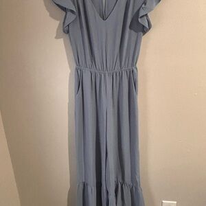Monteau Dusty Blue Ruffle Sleeve Jumpsuit